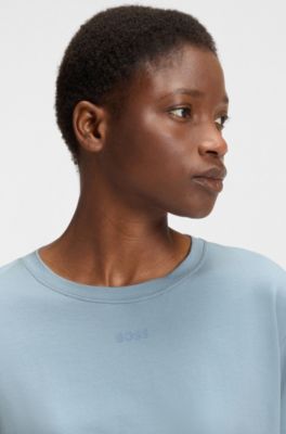 Pyjama-Shirt aus Stretch-Baumwolle mit Logo-Print, Hellblau