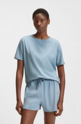 Pyjamas-t-shirt i stretchig bomull med logga, Ljusbl&aring;