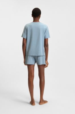Camiseta de pijama en algod&oacute;n el&aacute;stico con detalle de logo, Celeste