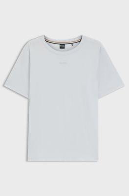 Stretch-cotton pyjama T-shirt with logo print, Light Blue