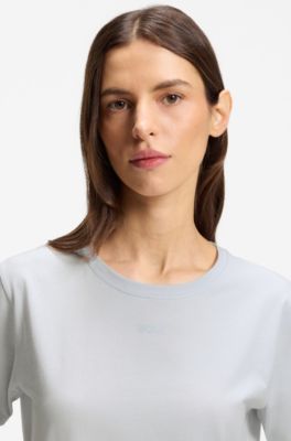 Stretch-cotton pyjama T-shirt with logo print, Light Blue