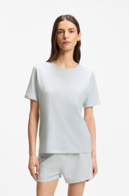 Stretch-cotton pyjama T-shirt with logo print, Light Blue