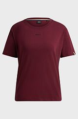 Logo-print pyjama T-shirt in stretch-cotton jersey, Dark Red