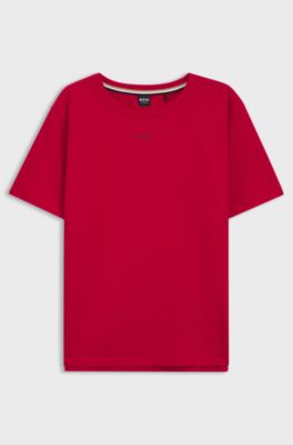 Stretch-cotton pyjama T-shirt with logo print, Red