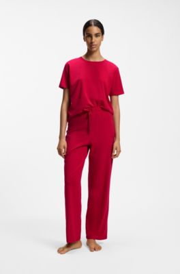 T-shirt del pigiama in cotone elasticizzato con logo stampato, Rosso