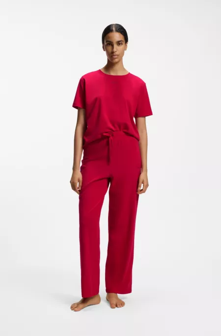 Stretch-cotton pyjama T-shirt with logo print