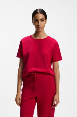 Stretch-cotton pyjama T-shirt with logo print, Red