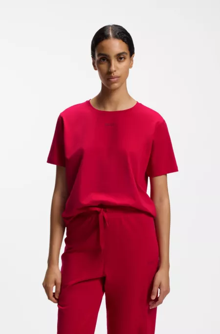 Stretch-cotton pyjama T-shirt with logo print