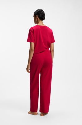 T-shirt del pigiama in cotone elasticizzato con logo stampato, Rosso