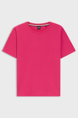 Stretch-cotton pyjama T-shirt with logo print, Pink