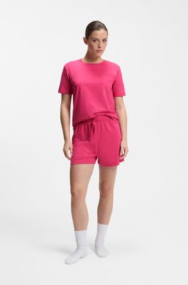 Stretch-cotton pyjama T-shirt with logo print, Pink