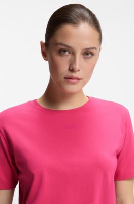 Stretch-cotton pyjama T-shirt with logo print, Pink