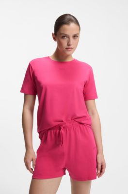 Stretch-cotton pyjama T-shirt with logo print, Pink