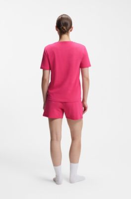 Stretch-cotton pyjama T-shirt with logo print, Pink