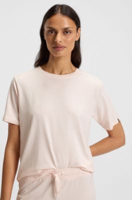 Pyjama-T-shirt van stretchkatoen met logodetail, Lichtroze