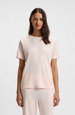 Stretch-cotton pyjama T-shirt with logo print, light pink