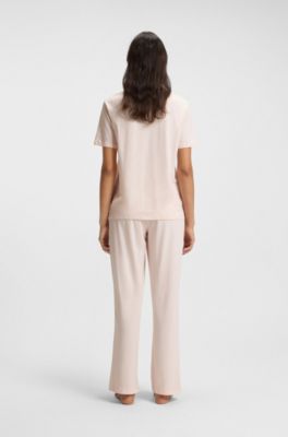 Stretch-cotton pyjama T-shirt with logo print, Light Pink