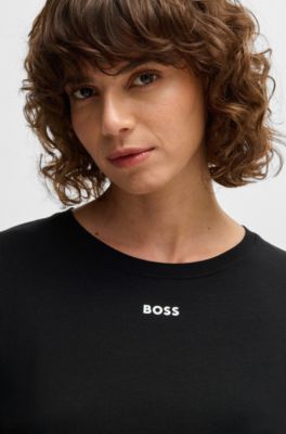 Stretch-cotton pyjama T-shirt with logo print, Black