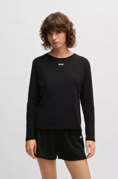 Stretch-cotton pyjama T-shirt with logo print