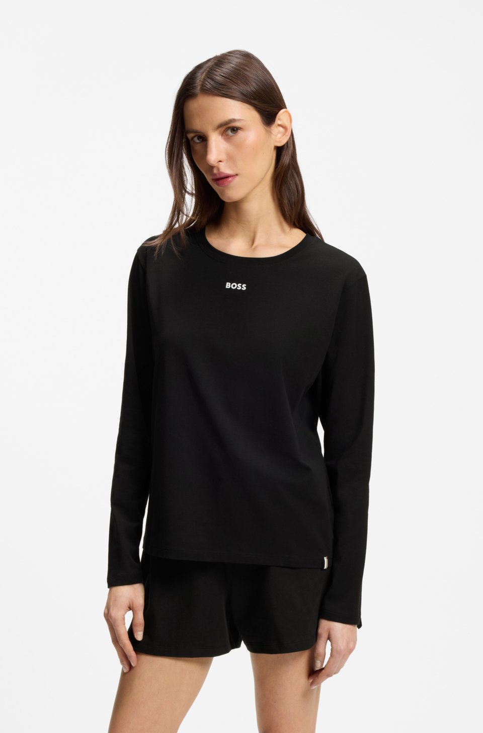 Stretch-cotton pyjama top with logo print
