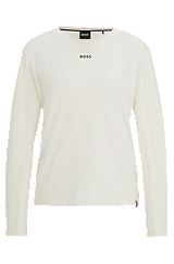 Stretch-cotton long-sleeved pyjama top with printed logo, White