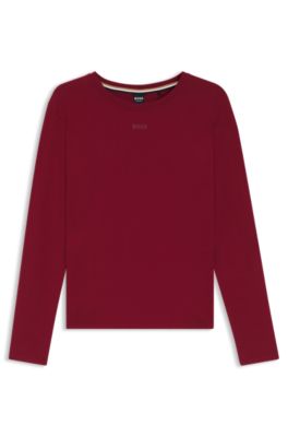Stretch-cotton pyjama T-shirt with logo print, Dark Red