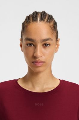 Camiseta de pijama de algod&oacute;n el&aacute;stico con logo estampado, Rojo oscuro