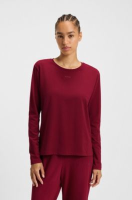 Pyjamatop van stretchkatoen met logoprint, Donkerrood