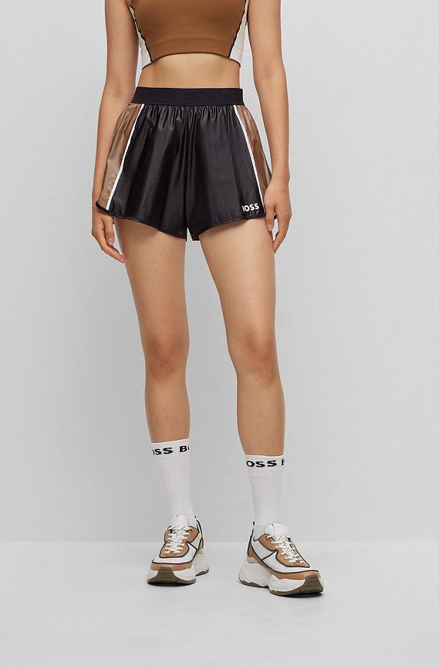 BOSS x Alica Schmidt running shorts with stripes and logo, Black