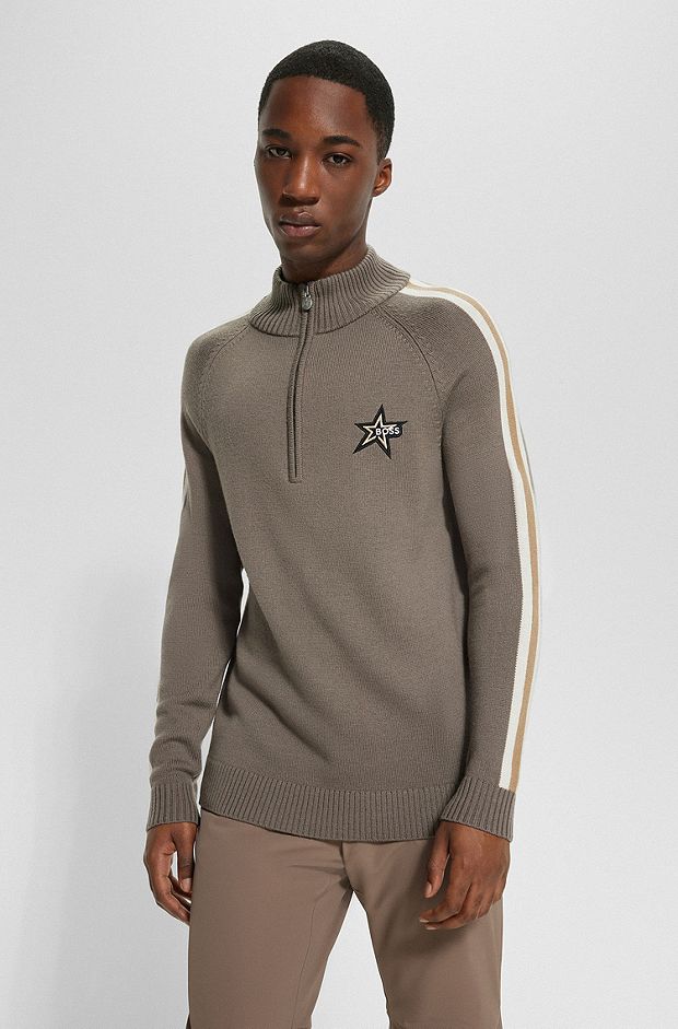BOSS x Perfect Moment-sweater i ny uld med lynlås i halsen, Mørkebrun