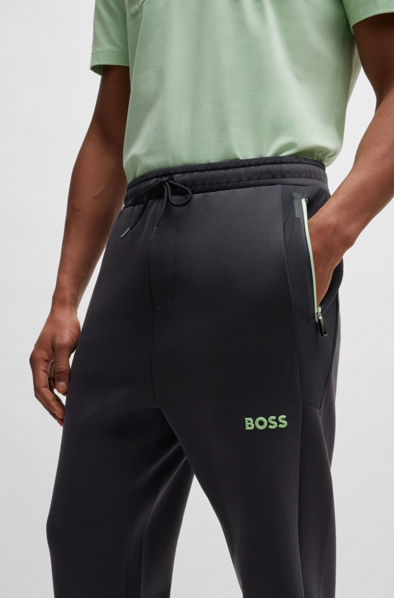 BOSS - Cotton-blend tracksuit bottoms with 3D-moulded logo