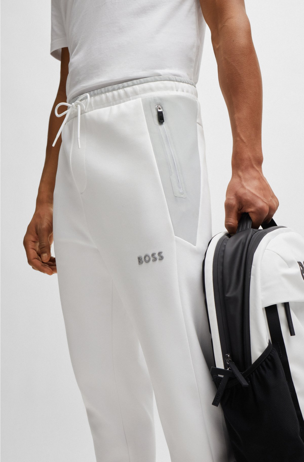 Cotton-blend tracksuit bottoms with 3D-moulded logo, White