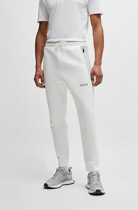 Tracksuit-bukser i bomuldsblanding med 3D-støbt logo, Hvid