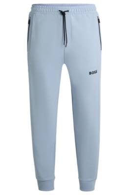 Hugo Boss Cotton-blend Tracksuit Bottoms With 3d-moulded Logo In Blue