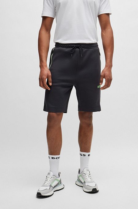 Shorts i bomuldsblanding med 3D-støbt logo, Sort