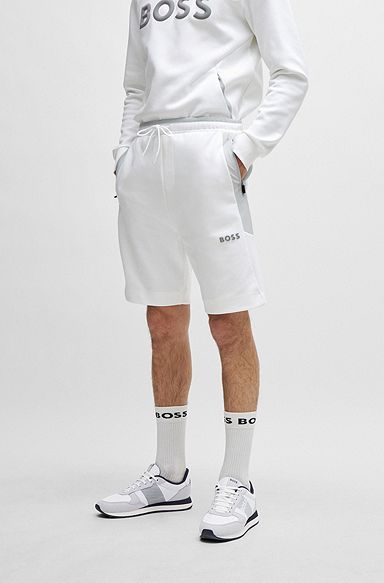 Cotton-blend shorts with 3D-moulded logo, White