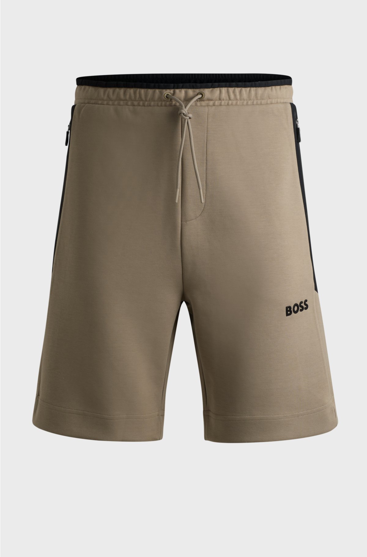Cotton-blend shorts with 3D-moulded logo, Light Brown