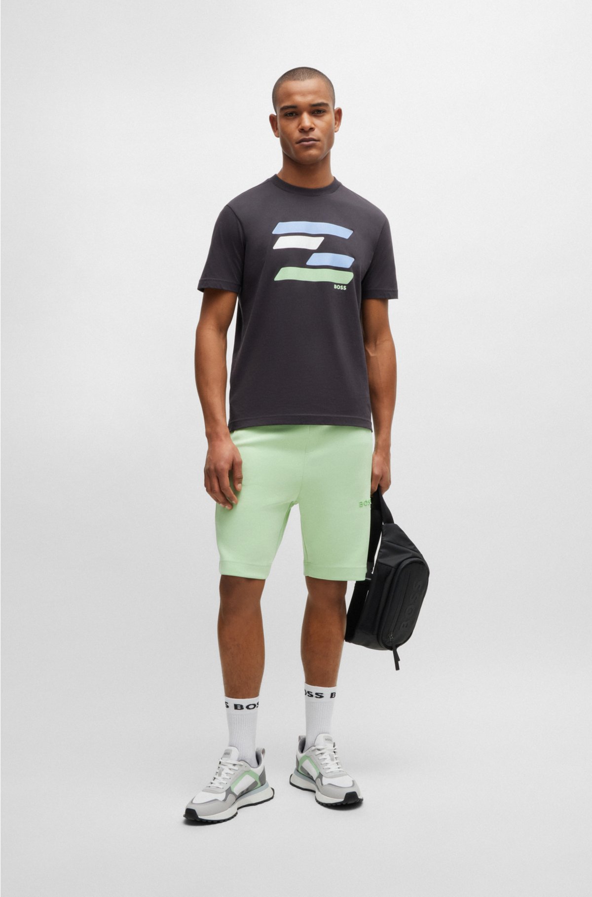 Cotton-blend shorts with 3D-moulded logo, Light Green