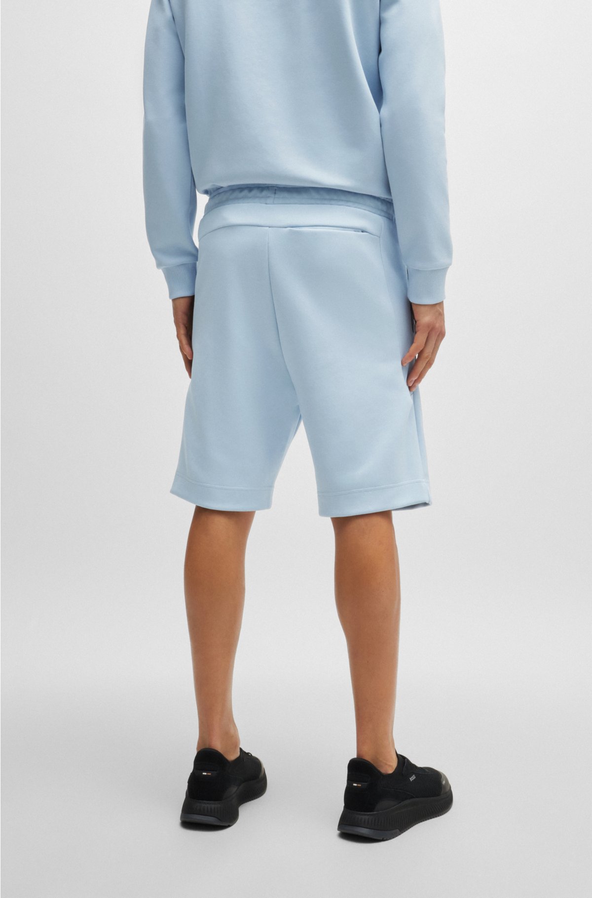 Cotton-blend shorts with 3D-moulded logo, Light Blue