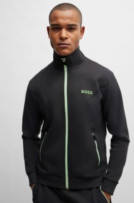BOSS - Cotton-blend zip-up sweatshirt with 3D-moulded logo