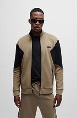 Cotton-blend zip-up sweatshirt with 3D-moulded logo, Light Brown