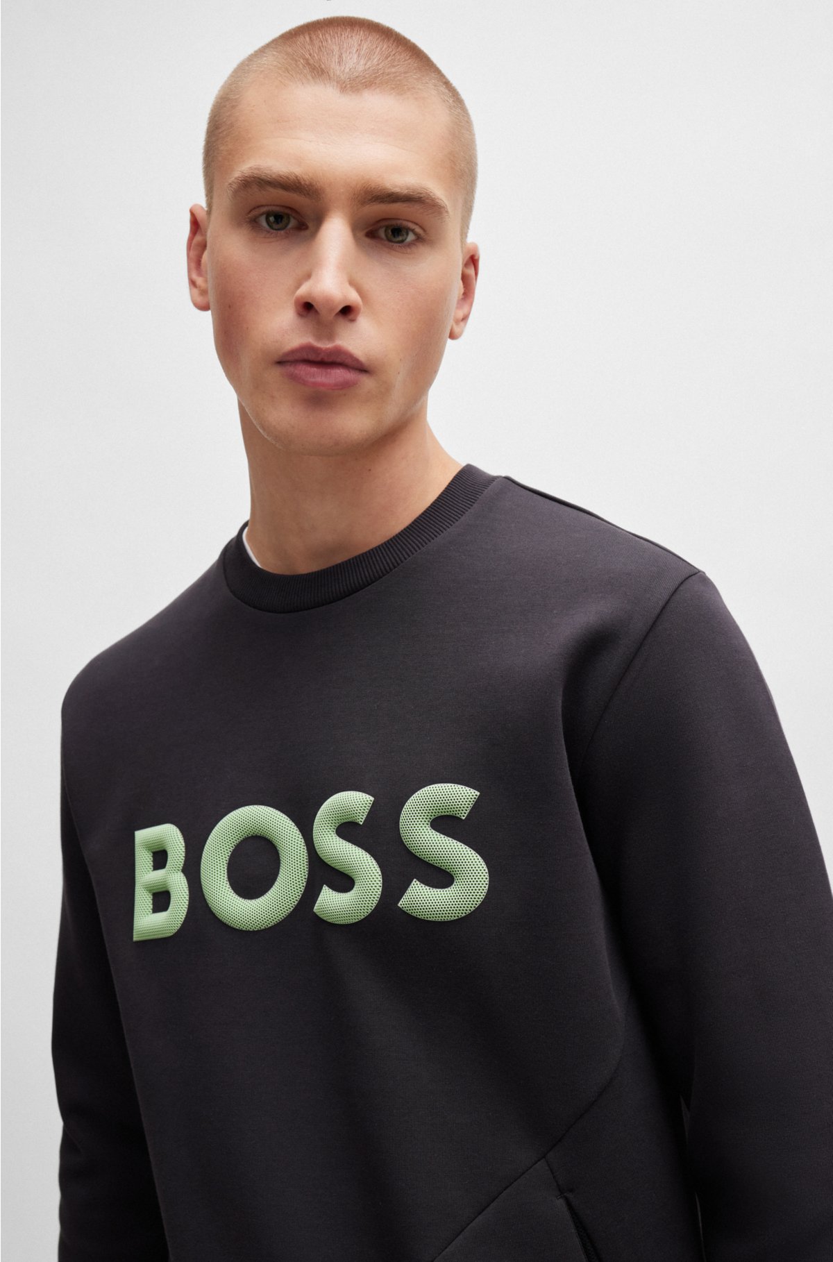 Cotton-blend sweatshirt with 3D-moulded logo, Dark Grey