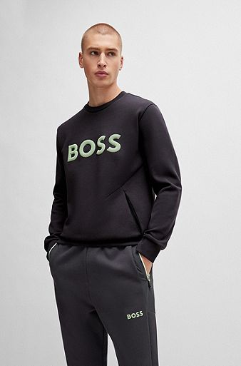 Cotton-blend sweatshirt with 3D-moulded logo, Dark Grey