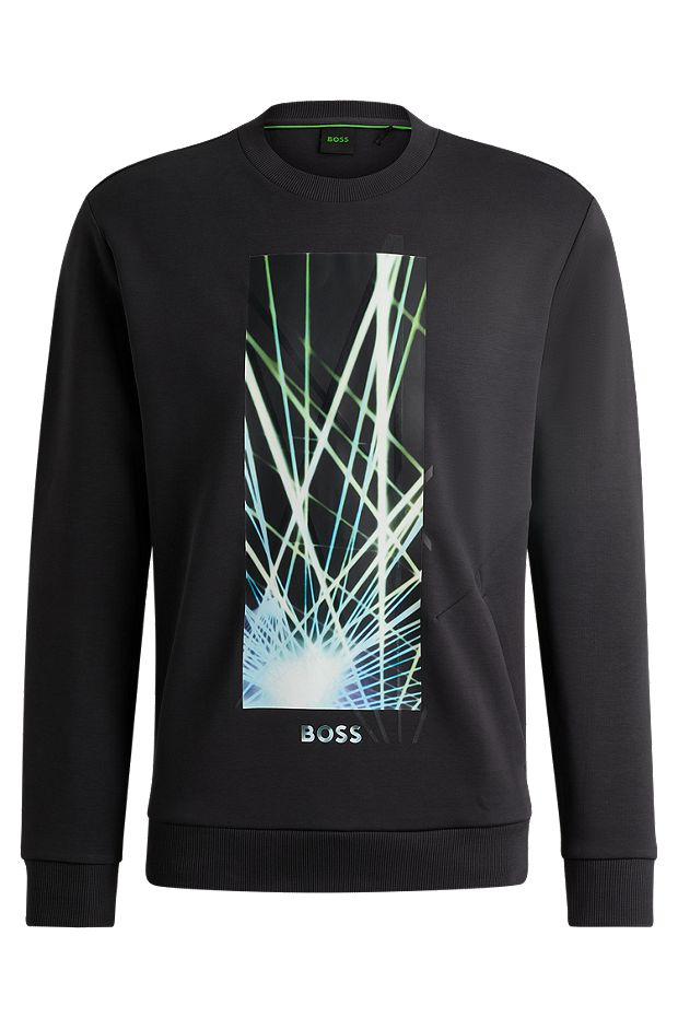 Cotton-blend sweatshirt with 3D-moulded logo, Black
