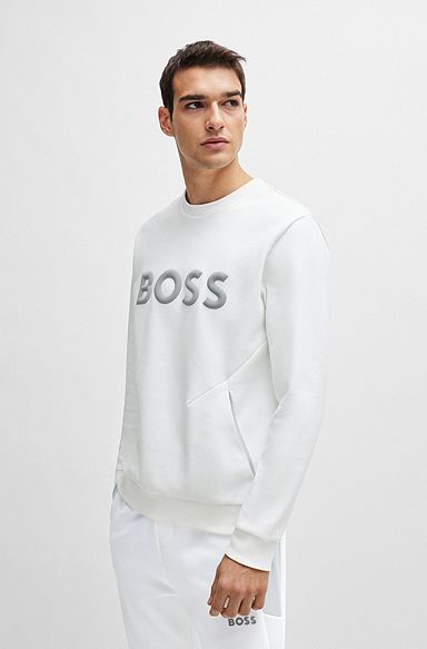 Sweatshirt i bomuldsblanding med 3D-formet logo, Hvid