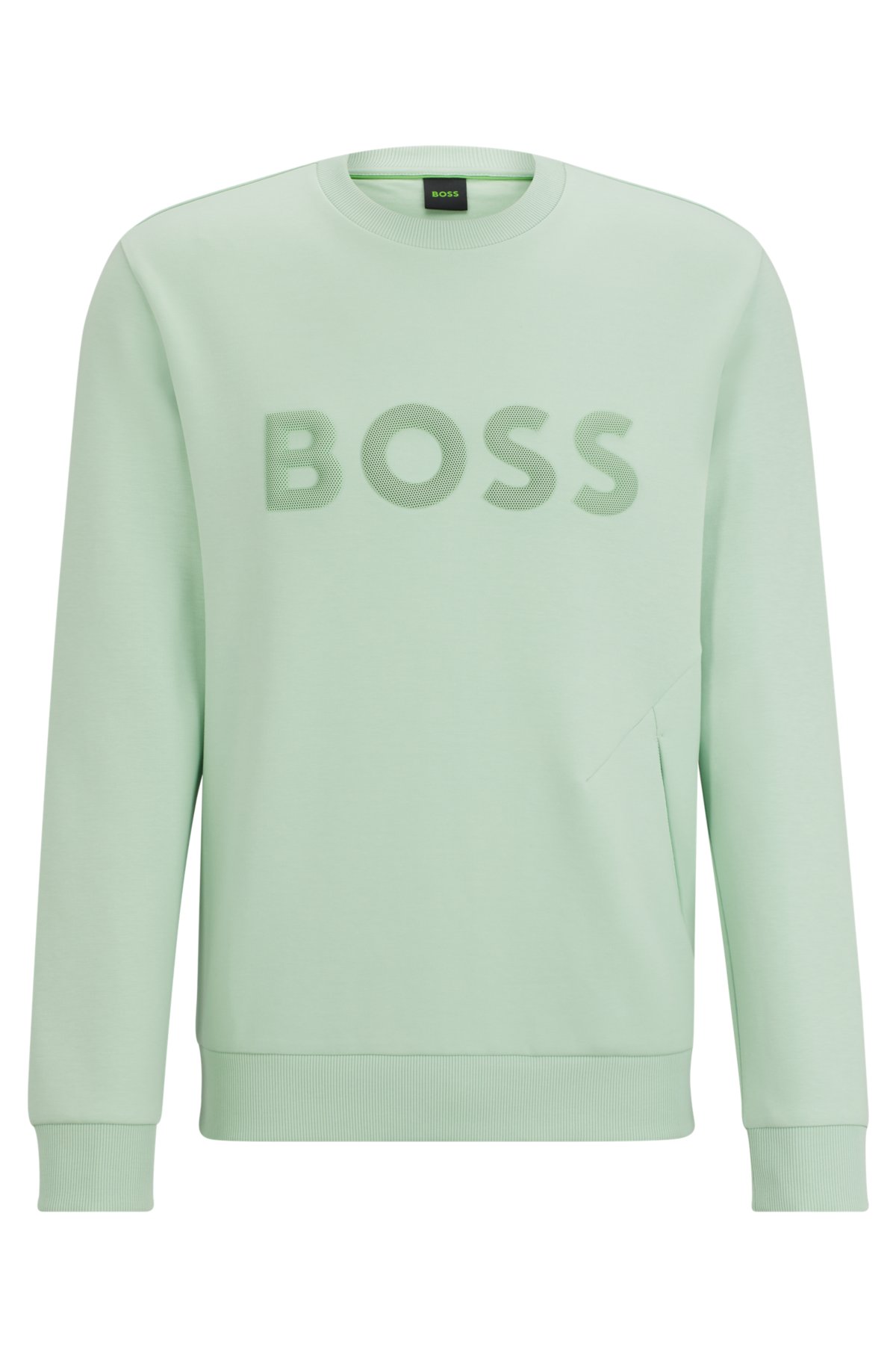 Cotton-blend sweatshirt with 3D-moulded logo, Light Green