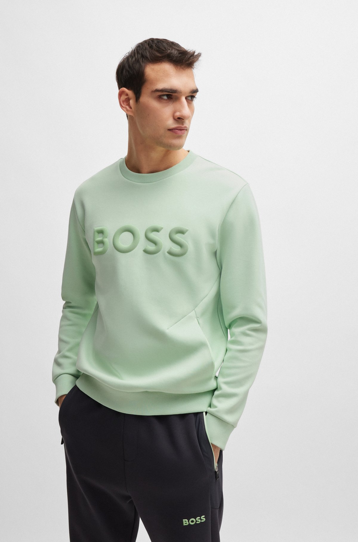 BOSS - コットンブレンド スウェットシャツ 3Dモールドロゴ