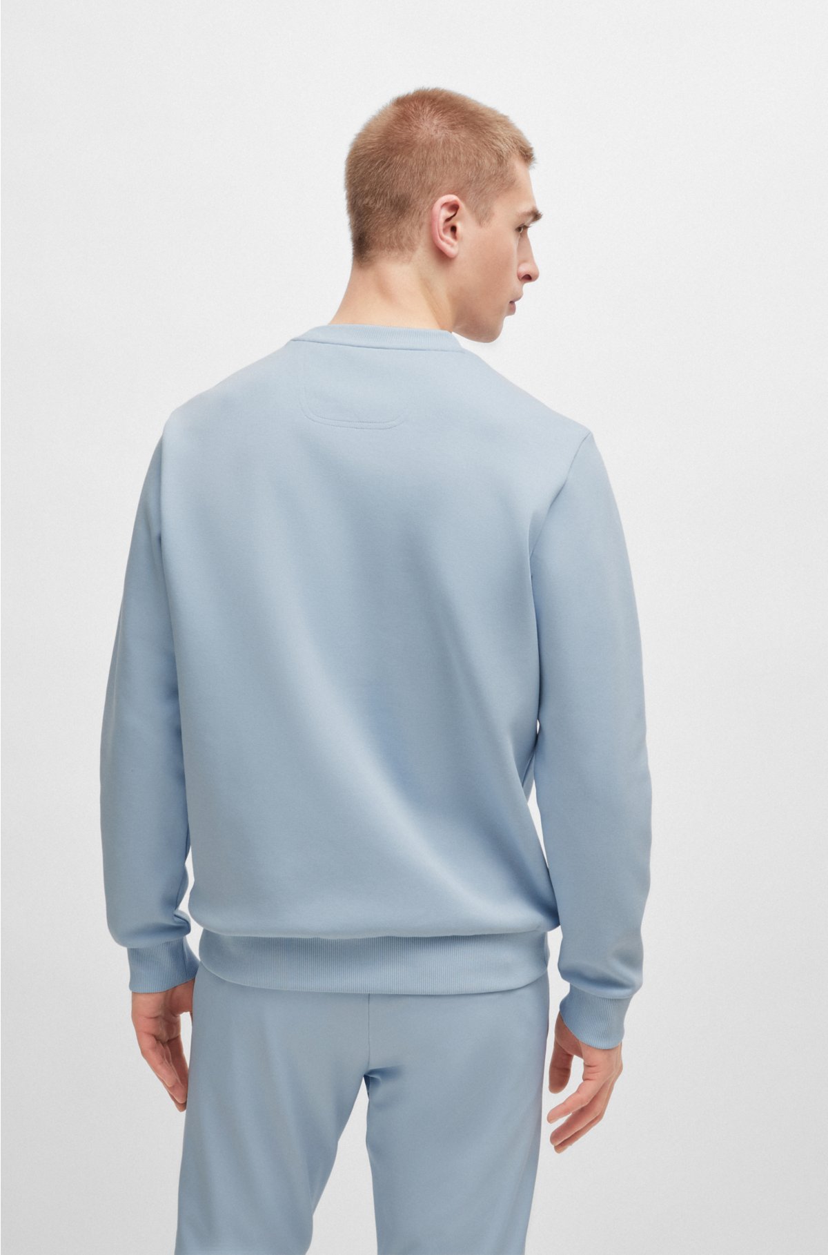 Cotton-blend sweatshirt with 3D-moulded logo, Light Blue