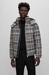 Down jacket with checked pattern, Grey Patterned