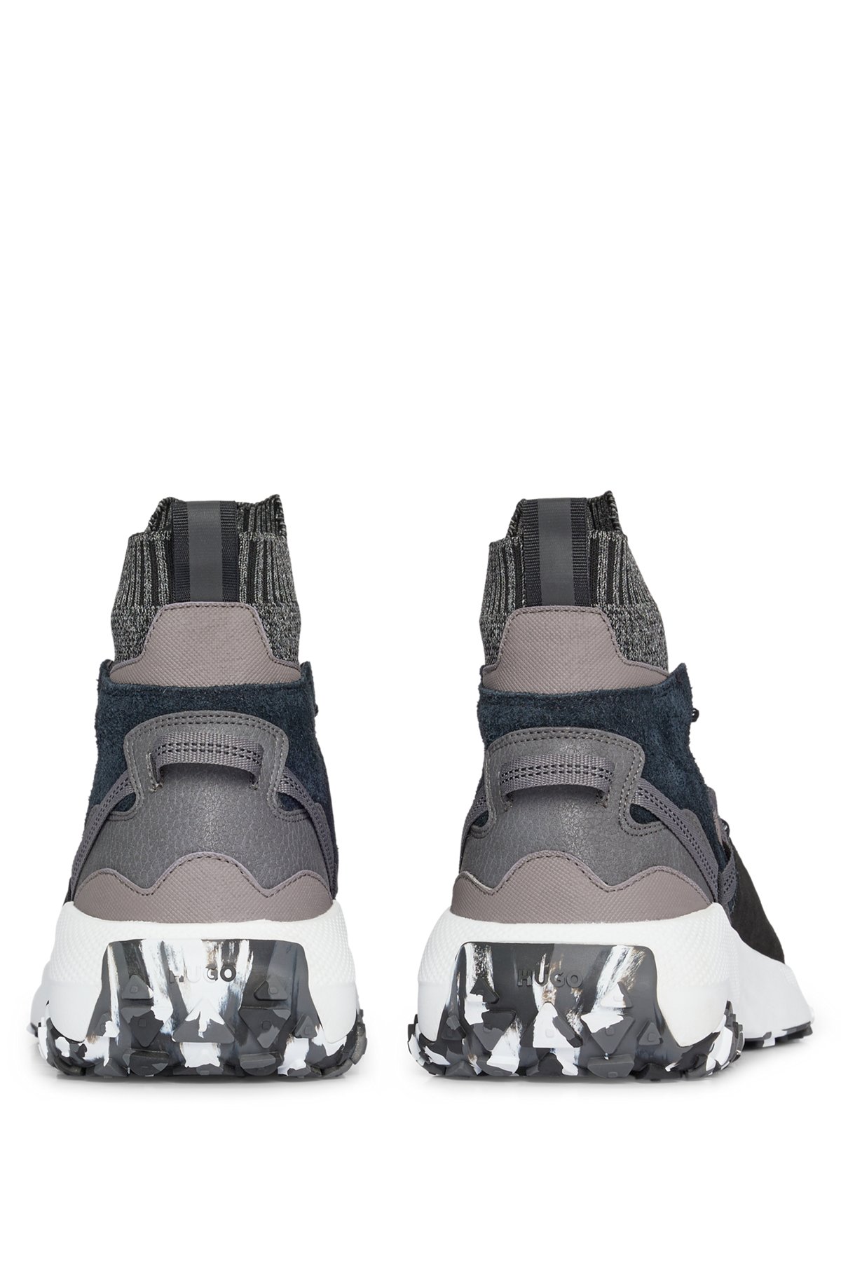 Sock-style high-top trainers in mixed materials , Dark Grey